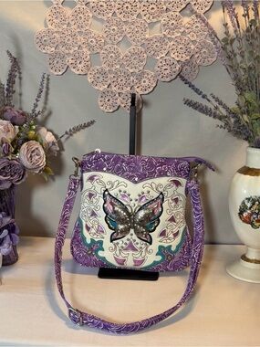 Cowgirl Trendy Purple Butterfly Crossbody Bag